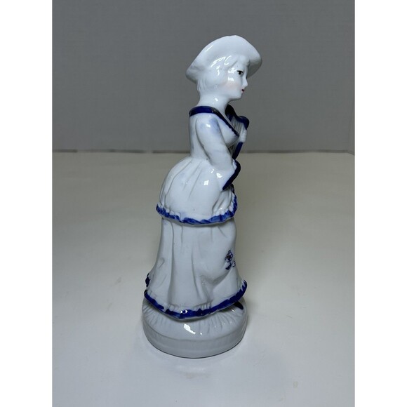 Vintage Victorian/Colonial Porcelain Women Playing Instrument White/Blue Decor - Picture 4 of 5